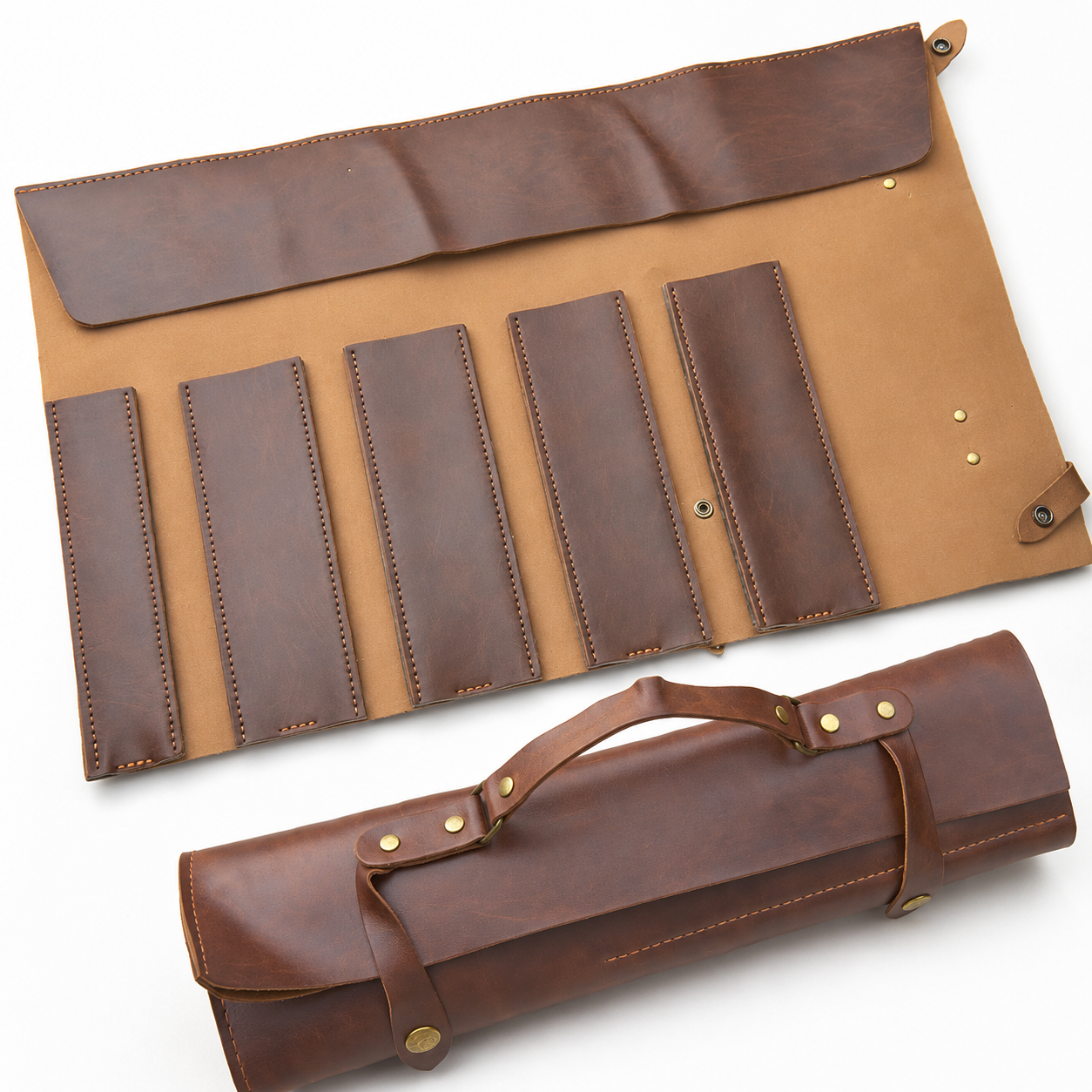 WONDERCHEF Professional Leather Knife Roll – 5-Slot Chef Knife Storage Bag